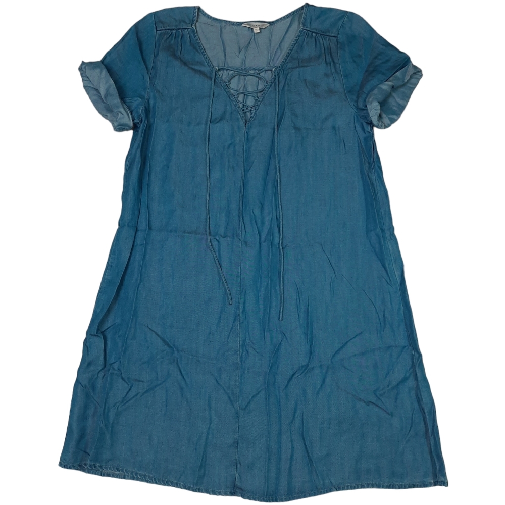 Lucky Brand Lyocell Chambray Lace-up Dress Blue SZ S